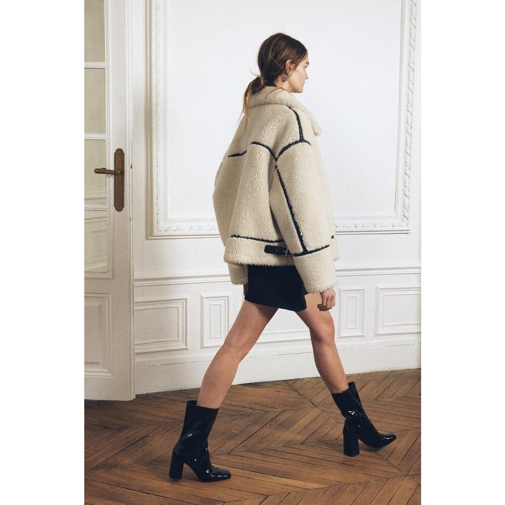 Zara Fleece Biker Jacket ZW Collection Ecru - M - Picture 3 of 8